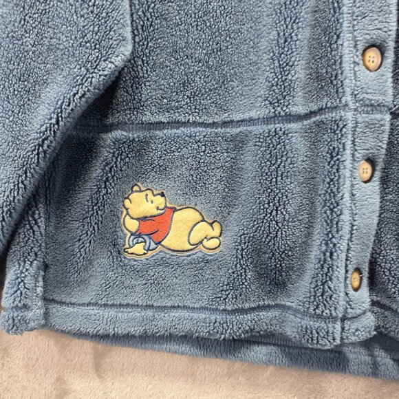 Vintage Disney Winnie the Pooh Sherpa Jacket Womens Large Blue Made USA 90s - Picture 2 of 10